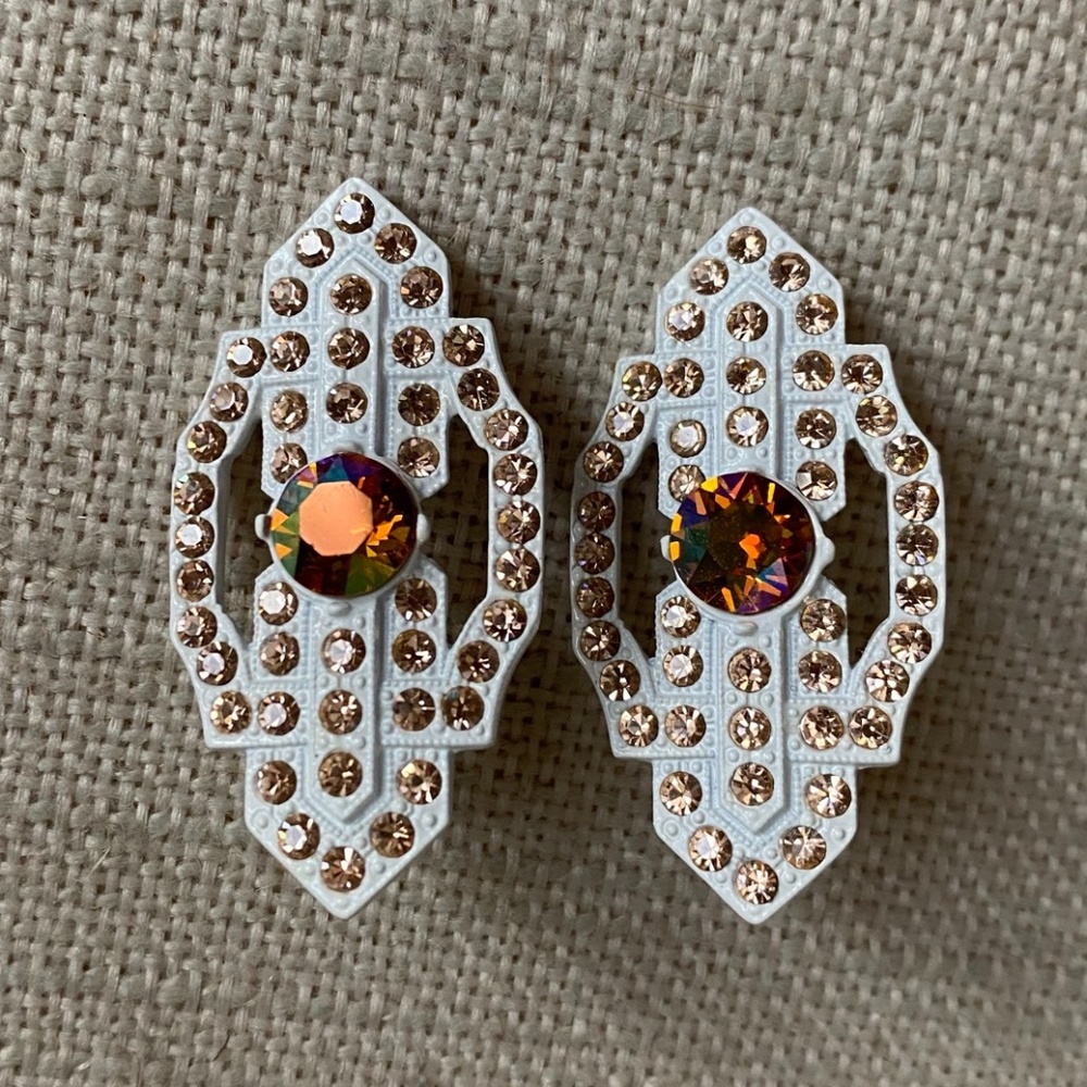 Loren Hope White Multicolored Art Deco Earrings Studs